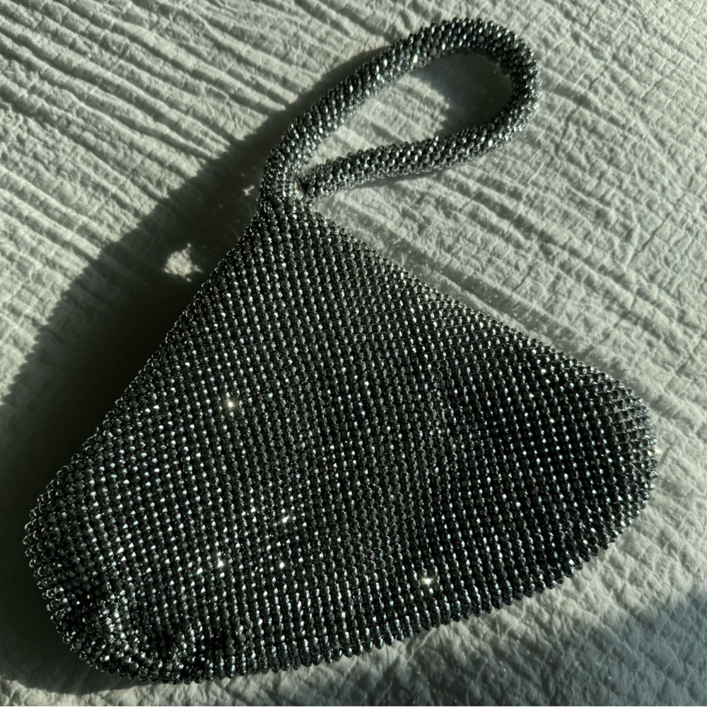 Elegant Silver Beaded Women's Bag